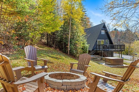 View of the fire pit with the house in the background. 