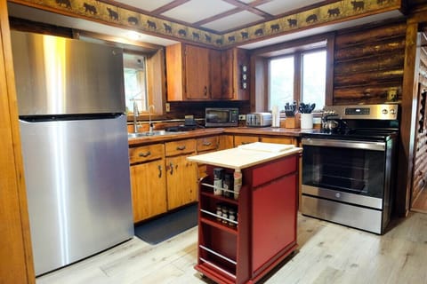Kitchen with New Stainless Steel Fridge & Stove