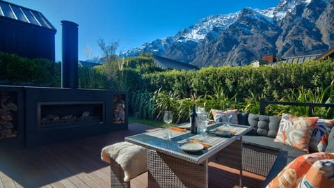 Rear decking with wood fire