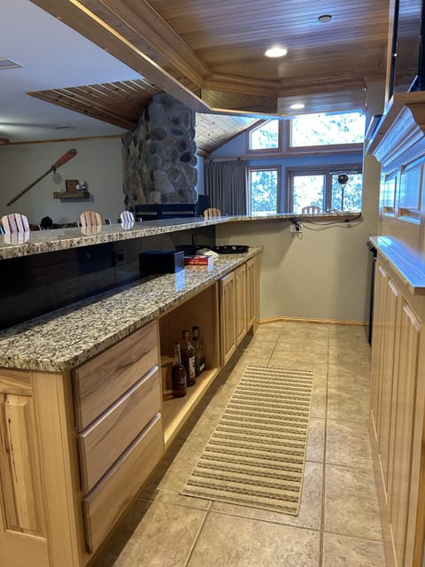 behind the bar - separate beer and wine fridge