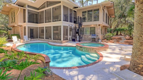 Pool Area with Outdoor Shower and Beach Path