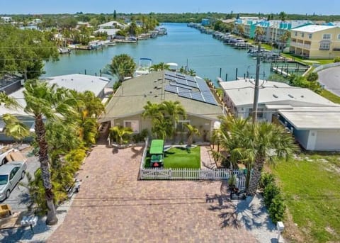 Arial view showing the Intracoastal waterway canal leading to the back of the Blue Dolphin suite