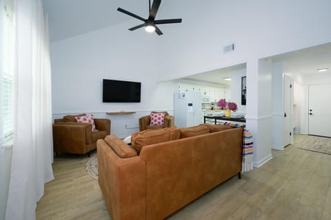 Vaulted ceilings greet you in the main living area!