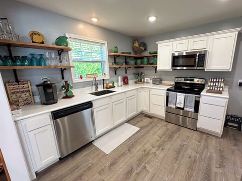 Modern, fully equipped kitchen, including filtered water and ice in the fridge.
