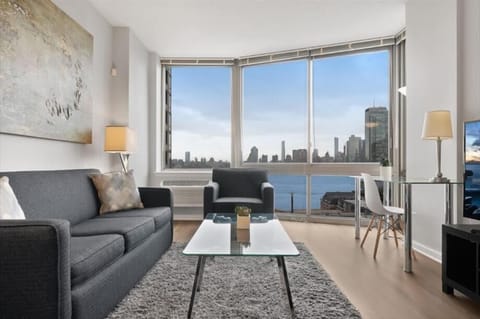 Jersey City 1 Bedroom River View Living Room