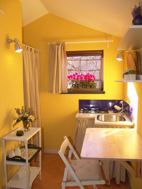 Chalet | Private kitchenette | Fridge, stovetop, coffee/tea maker, electric kettle