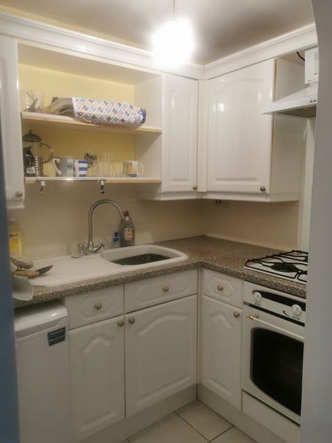 Kitchenette Oven, Toaster, kettle, under counter fridge.