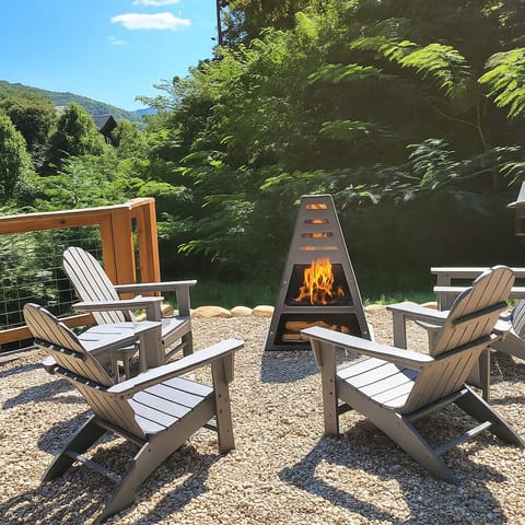 Build a fire in the metal chiminea with a nice mountain view.