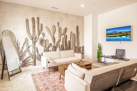 The Bonus room with its desert-inspired decor and record player.