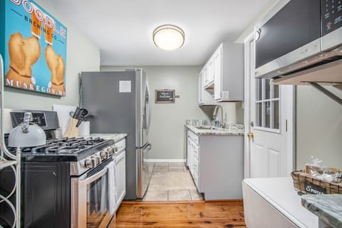 The full kitchen at Houston House is equipped with everything you need!