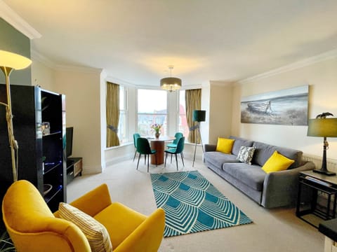 Spacious living room with views