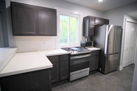 Kitchen with stainless steel appliances