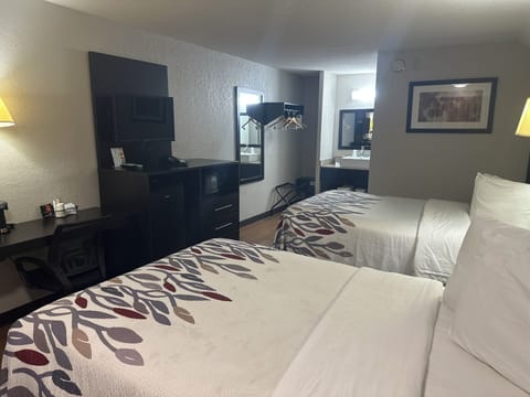 Deluxe Room, 2 Double Beds, Non Smoking | Desk, laptop workspace, blackout drapes, iron/ironing board