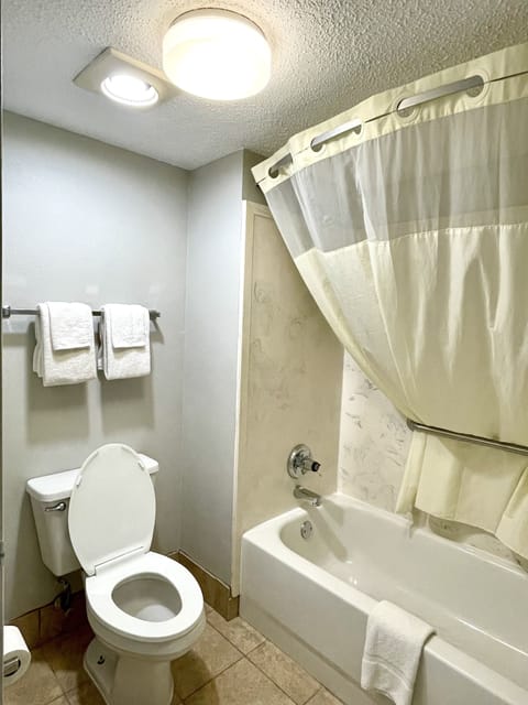 Combined shower/tub, hair dryer, towels