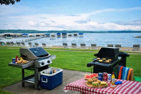 Private beach club with grills and utensils