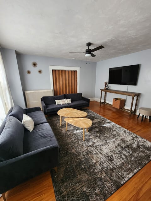 living room with huge TV