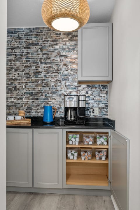 Wake up to a great cup of coffee or tea using the well-appointed coffee bar