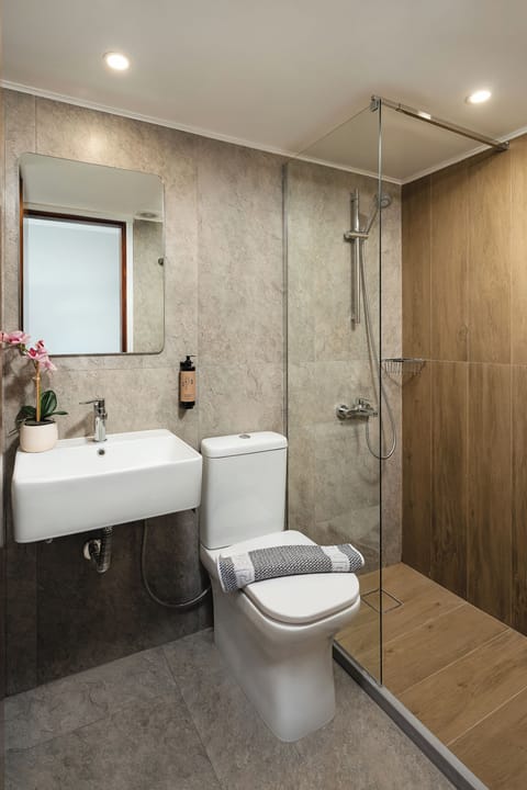 Bathtub, free toiletries, hair dryer, towels