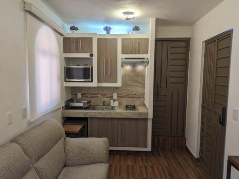 Business Apartment | Private kitchen | Fridge, microwave, blender, cookware/dishes/utensils