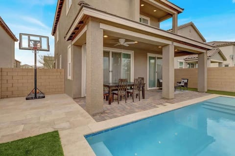 Lovely outdoor oasis with heated pool.