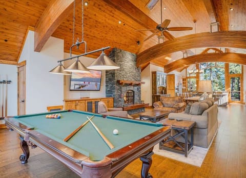 Pool table and living room