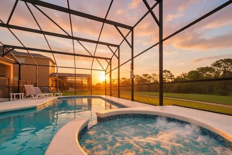 Pool and spa at sunset