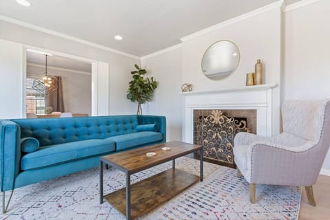 Bright living room with vintage fireplace