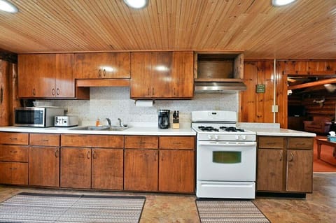 Full size appliances, pots, pans, dishes, coffee maker, microwave, toaster and utensils all you'll need to whip up a meal.