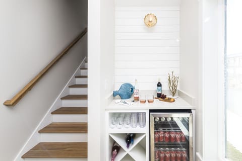 The Beverage Center holds drinks to make room for food in the kitchen fridge.   