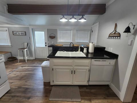Sink is in the bar top countertop as well as the dishwasher 