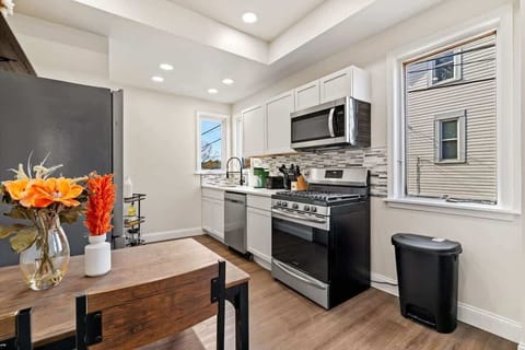 Our fully equipped kitchen has basic kitchen utensils such as a microwave, blender, coffee maker, fridge, oven, and many more!