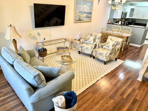 Plenty of room to spread out and read or watch new Smart TV.