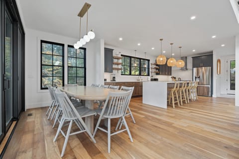 Dining table near the kitchen.