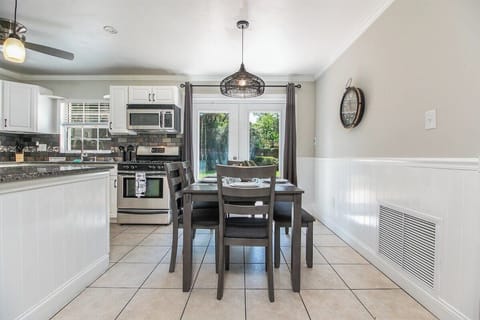 Dining area looking outside.