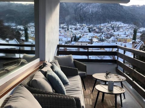 Our terrace with an impressive view over the mountains and old city