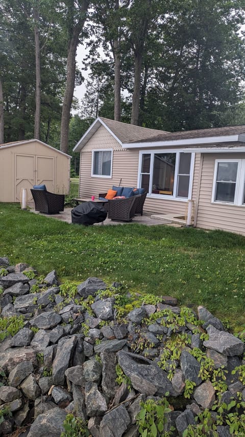 Outdoor patio with a patio fire pit. Relax. Enjoy.
