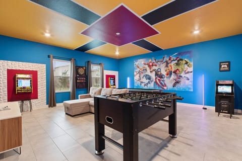 Game room with Arcade games, Foosball, Pool table and Xbox S series