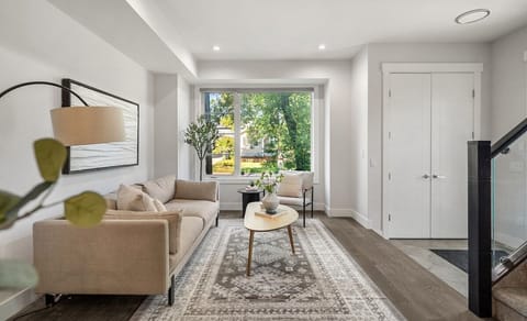 Guests will be invited to enjoy 
- Four level home 
- Four bedrooms 
- Four and a half bathrooms 
- Three separate living spaces 