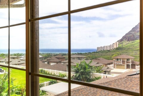 Peaceful window view overlooking the sparkling blue sea