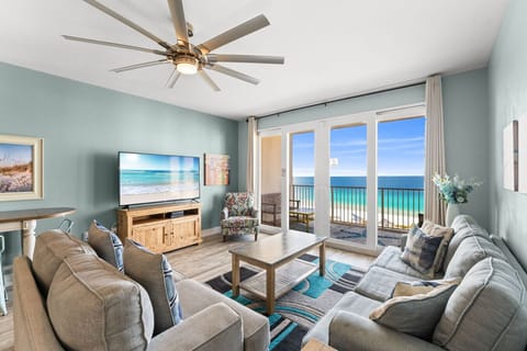 Ocean View Living Area with Balcony Access, Sleeper Sofa and Flat Screen TV