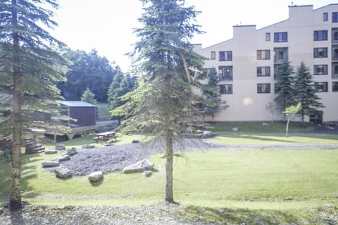 View from the condo window. Fire pit with outdoor seating.