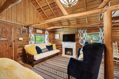 Faux fireplace, smart tv for your cozy hangout!