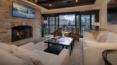 Great Room, Main Level - Seating area with fireplace and views