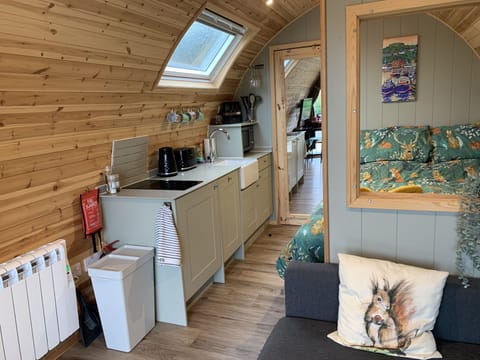 Kitchen with dishwasher, fridge with freezer compartment, microwave