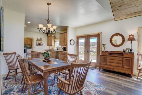 Dining room - Mountain Aire VRC Rental Home - Our open kitchen, dining and living room with hand made Amish furniture.