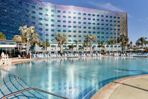 Outdoor pool, open 9:00 AM to 10:00 PM, pool umbrellas, sun loungers