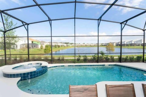 Private back patio with lake view
