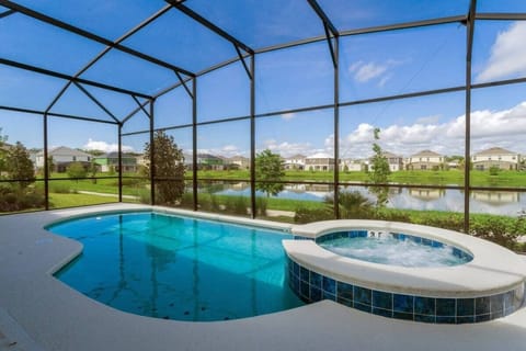 Private back patio with lake view