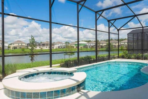 Private back patio with lake view
