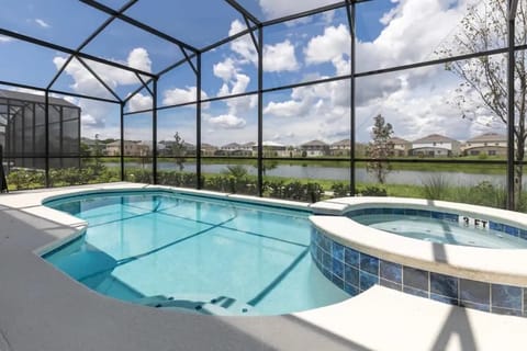 Private back patio with lake view